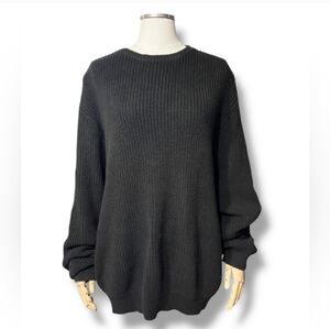 BELFORD Black Merino Wool Turtleneck Sweater Black Leather French Cuffs VINTAGE